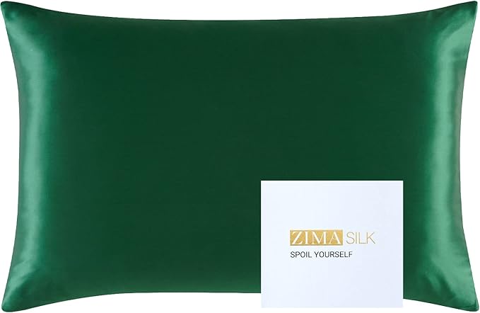 ZIMASILK 25 Momme 100% Pure Mulberry Silk Pillowcase for Hair and Skin Heath, Best Gift Choice, Highest Grade 6A Silk, 900 Thread Count, 1Pc (Queen 20''x30'', Blackish Green)