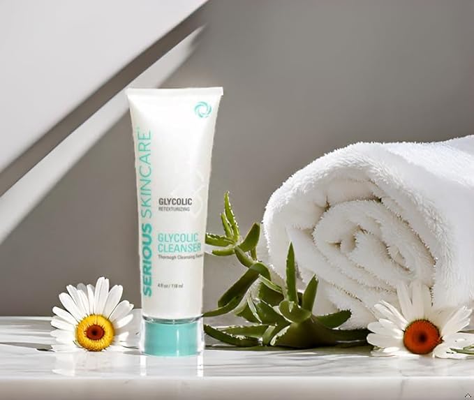 Serious Skincare Glycolic Cleanser - Daily Non-Drying Exfoliating Face Wash - 10% Glycolic Acid - Deep Pore Purifying - Removes Blackheads, Makeup & Impurities 4 Fl. Oz.