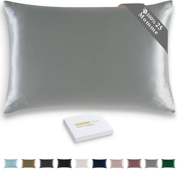 ZIMASILK 25 Momme 100% Pure Mulberry Silk Pillowcase for Hair and Skin Heath, Best Gift Choice, Highest Grade 6A Silk, 900 Thread Count, 1Pc (Standard 20''x26'', Iron Gray)