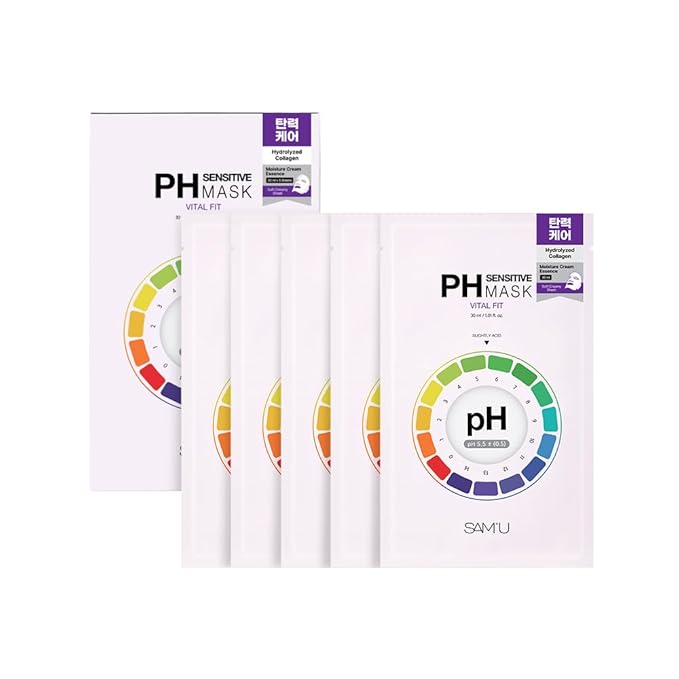 SAM’U PH Sensitive Vital Fit Face Mask – Firming & Barrier Repair Creamy Sheet Mask with 12 Peptides and Collagen, Travel-Friendly Korean Skincare (5 Sheets)