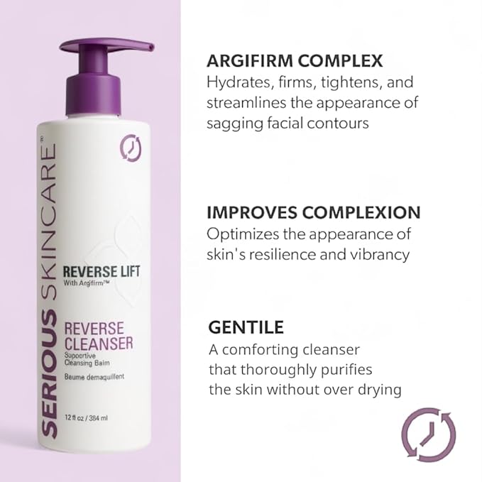 Serious Skincare Anti-Aging Reverse Lift Supportive Cleansing Balm, Hydrating Face Wash, Gentle Cleanser for Dry, Mature, Thin, Fragile Skin, Peptides - 12 Fl. Oz.