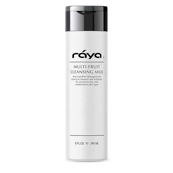 Raya Multi-Fruit Facial Cleansing Milk with AHA and BHA 8 oz (G-154) | Exfoliating Soap-Free Cleanser and Make-Up Remover for Dry and Combo Skin | Made with Multi-Fruit Alpha and Beta Hydroxy Acids