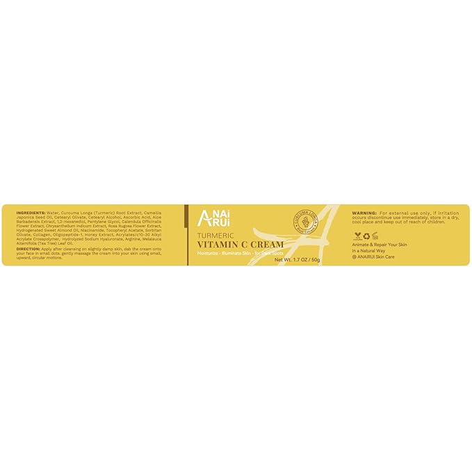 ANAI RUI Vitamin C Face Moisturizer with Turmeric, Anti-Aging Facial Cream for Dull, Dry Skin, Reduces Wrinkles, Evens Skin Tone, Hydrating & Nourishing, 1.7 OZ