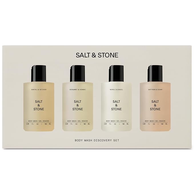 Salt & Stone Body Wash Mini Discovery Set | For Women & Men, Sulfate, Paraben, & Dye Free, Leaves Skin Soft and Hydrated | Antioxidants for Deep Moisture | Travel-Sized Body Wash