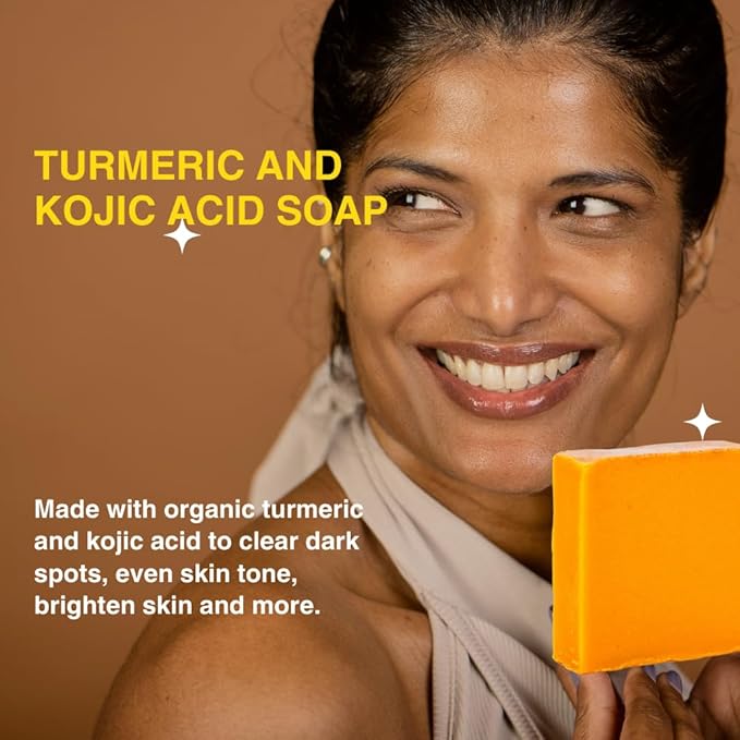 Turmeric Skin Cleansing Soap - Natural Glow Face & Body Cleanser for Acne, Dark Spots & Scars, Gentle for All Skin Types - 3 Bars (4.5 oz)