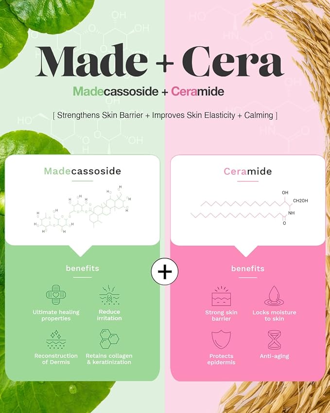 SKINRxLAB Made Cera Cream - Acne & Redness Relief Face Moisturizer, Sebum Control, Improving Skin Barrier with Ceramide and Madecassoside, Anti-Aging and Pore Minimizing Face Cream, 1.69 + 0.5 fl.oz.