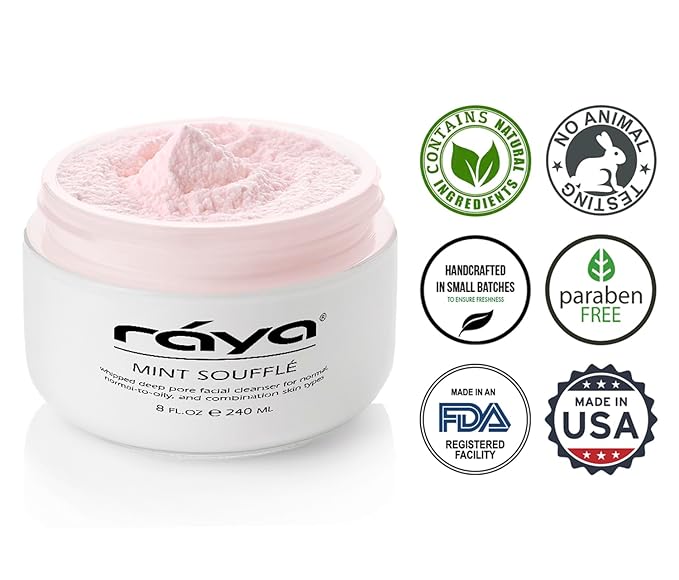 Raya Mint Soufflé Facial Cleanser 8 oz (102) | pH Balanced Face Wash for Oily and Combination Skin| Helps Clear Clogged Pores and Smooth Complexion