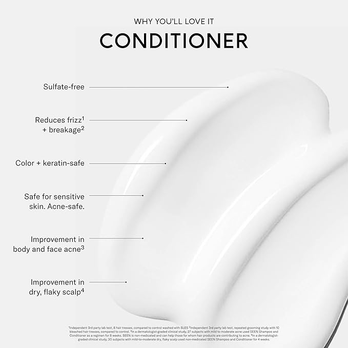 SEEN Conditioner, Fragrance Free - Non-Comedogenic & Sulfate-Free Hair Conditioner- Dermatologist-Developed - Safe for Sensitive, Eczema & Acne Prone Skin