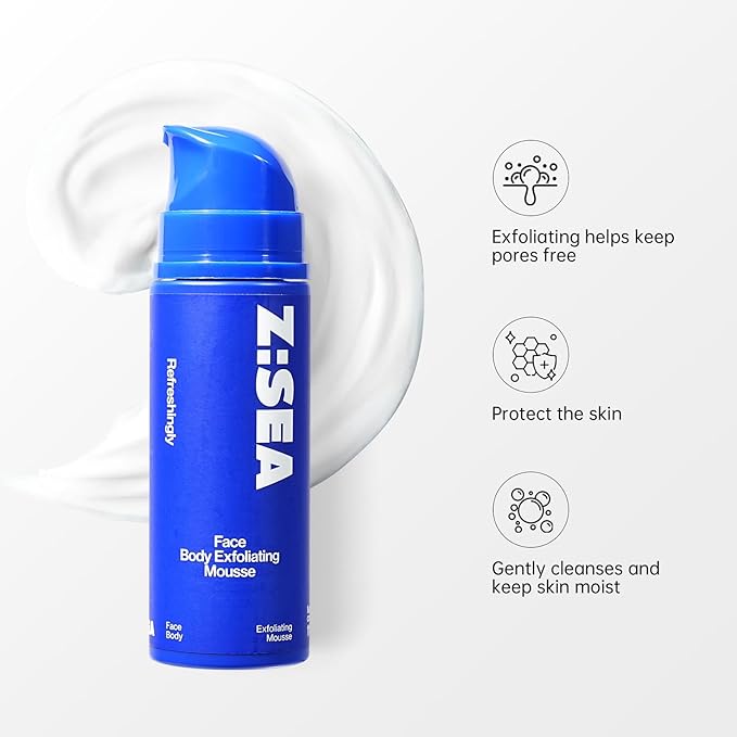 Z:SEA Face Wash, Gentle Exfoliating Cleanser with Hyaluronic Acid, Facial Foaming Cleanser Removes Dead Skin Cells for Soft, Smooth, Hydrated Skin (110ml/3.72 fl.oz.)