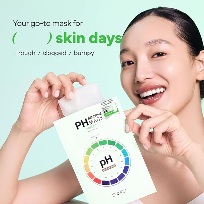SAM’U PH Sensitive Pore Fit Face Mask – Pore Tightening & Exfoliating Vegan Sheet Mask with AHA, BHA, PHA, LHA, Texture Refining, Travel-Friendly Korean Skincare (5 Sheets)