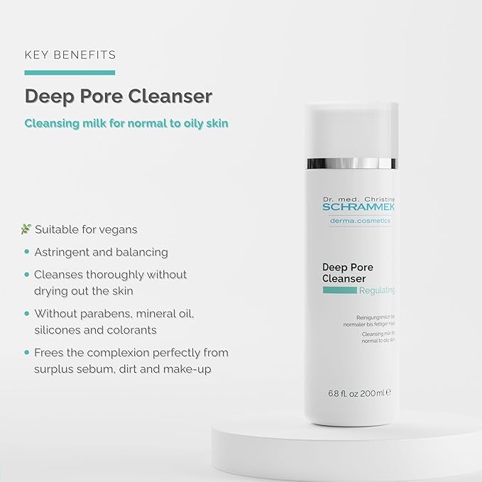 Schrammek Deep Pore Cleanser (6.8 fl oz) - Cleansing Milk for Normal Skin - Makeup Removal - Face Wash & Cleanser – No Parabens - Skin Care - Dr
