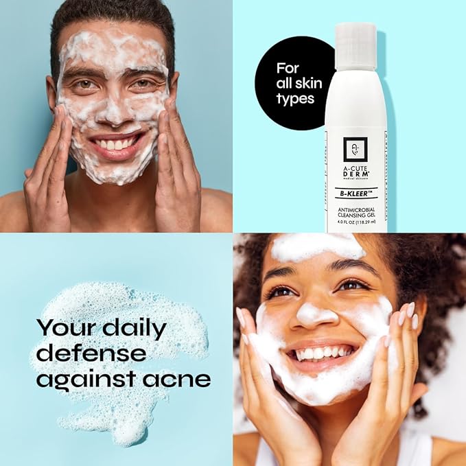 A-Cute Derm B-Kleer Cleansing Gel Acne Cleanser that Purify and Protect Your Skin from Clogged Pores for All Skin Types (4oz)