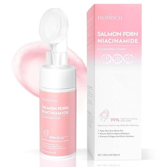 Salmon DNA PDRN Facial Cleanser | Low pH Hydrating Daily Foaming Face Wash with Soft Massage Heads | PDRN, Collagen & LHA | Gentle Pore Care & Radiant, Balanced-Looking Skin | 4.23 oz