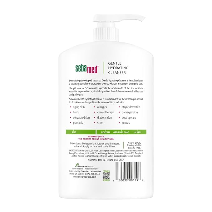 SEBAMED Fragrance-Free Gentle Face and Body Hydrating Cleanser pH 5.5 Dermatologist Recommended Ultra Mild Formula for Normal To Dry Sensitive Skin 33.8 Fluid Ounces (1 Liter)
