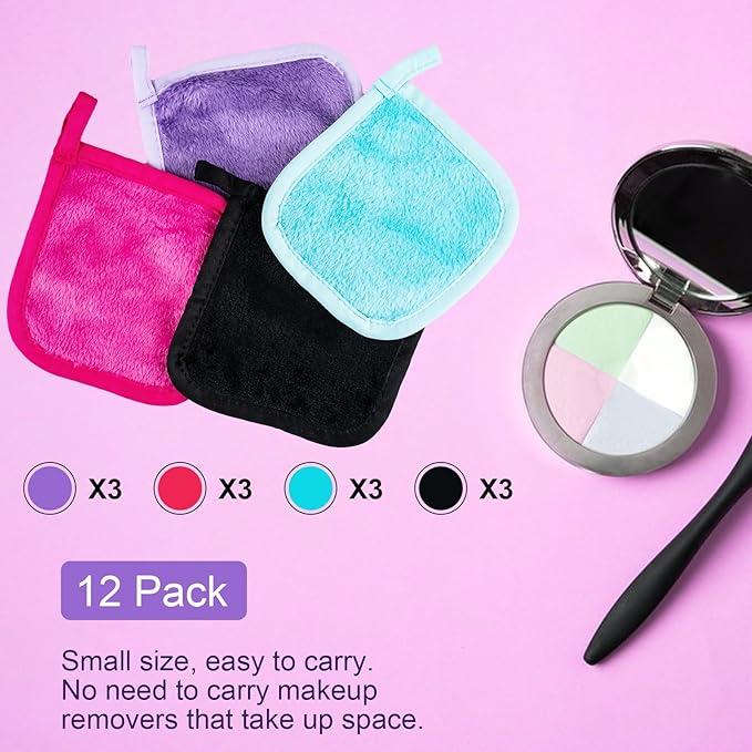 12 Pcs Makeup Remover Cloth, Premium Reusable Makeup Remover Pads Towels, Washable Microfiber Face Cloth, 5 X 5 inch Soft Makeup Washcloths for Face, Face Wash Cloths, Drying Facial Cleansing Cloths