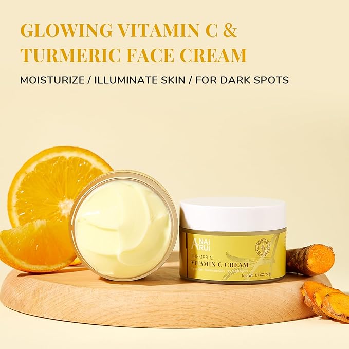 ANAI RUI Vitamin C Face Moisturizer with Turmeric, Anti-Aging Facial Cream for Dull, Dry Skin, Reduces Wrinkles, Evens Skin Tone, Hydrating & Nourishing, 1.7 OZ