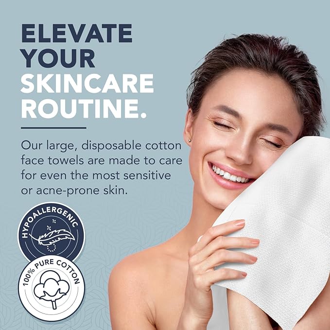 240 Disposable Face Towels – 100% Pure Cotton, Biodegradable, Hypoallergenic, Super Soft Wipes for Sensitive Skin & Makeup Removal