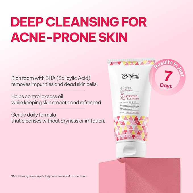 AC Clarifying Foam Cleanser 150ml/5.1 fl.Oz, Daily Facial Cleanser for Oily Skin, Unscented, Salicylic Cleanser, BHA, Korean Skincare