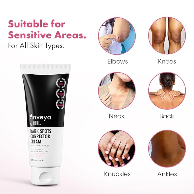 Anveya Dark Spots Corrector Cream | Prevent Aged Patches | With Retinol & Niacinamide for Dark Neck, Underarms, Inner Thighs, Knuckles, Elbows & Knees for Men & Women | 100ml