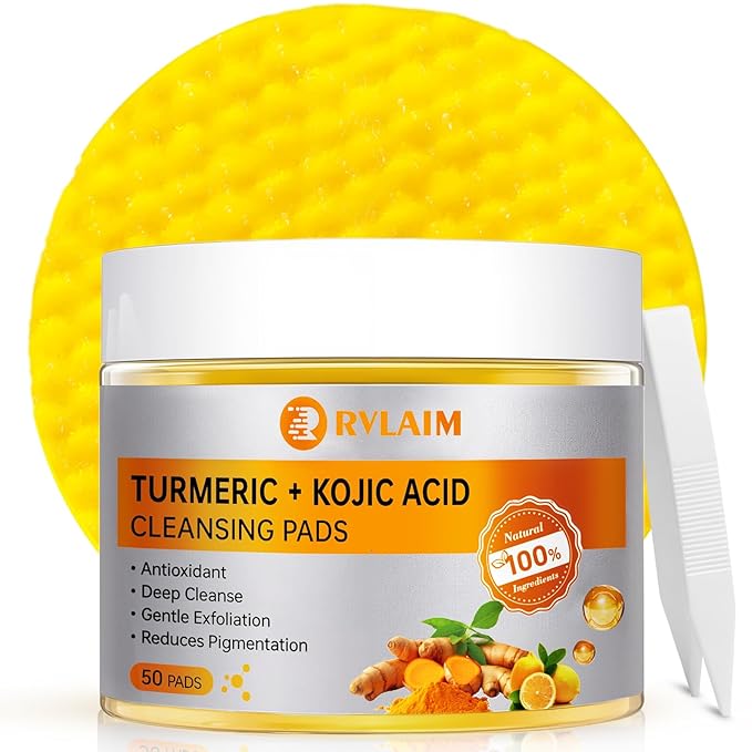 Turmeric Kojic Acid Cleansing Pads, 50 Pcs Turmeric Pads for Face Cleansing and Exfoliation
