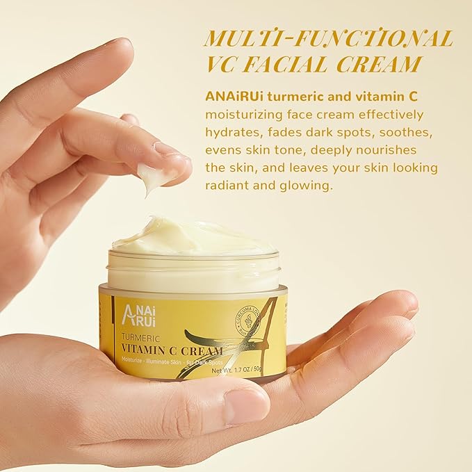 ANAI RUI Vitamin C Face Moisturizer with Turmeric, Anti-Aging Facial Cream for Dull, Dry Skin, Reduces Wrinkles, Evens Skin Tone, Hydrating & Nourishing, 1.7 OZ