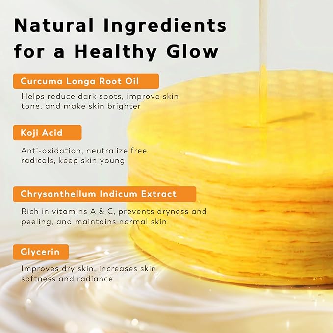 Turmeric Kojic Acid Cleansing Pads, 50 Pcs Turmeric Pads for Face Cleansing and Exfoliation