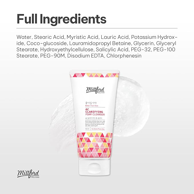 AC Clarifying Foam Cleanser 150ml/5.1 fl.Oz, Daily Facial Cleanser for Oily Skin, Unscented, Salicylic Cleanser, BHA, Korean Skincare