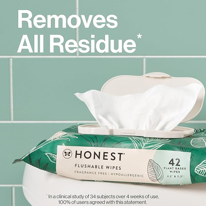 The Honest Company Flushable Wipes for Sensitive Skin | Fragrance Free, Hypoallergenic, 99% Water, Safe to Flush | pH Balanced Feminine Wipes | Tropical Leaves, 336 Count