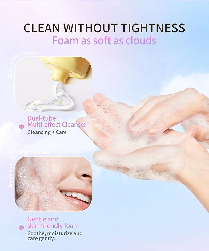 Vitamin C Double Tube Face Wash – 2025 New Aquafree Dual Cream Facial Cleanser with Amino Acid, Gentle Makeup Removal, 3.53oz
