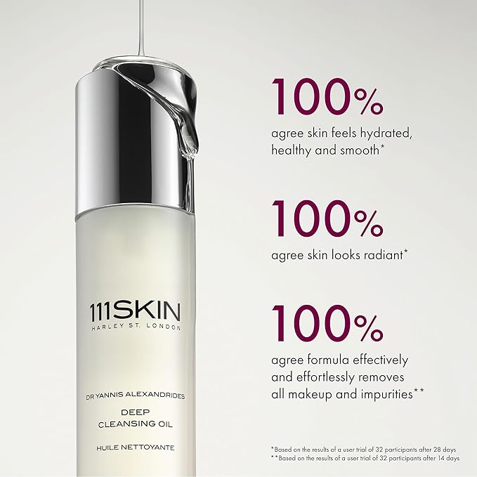111SKIN Deep Cleansing Oil for Face, Lightweight Hydrating Facial Oil Cleanser for All Skin Types, Makeup Remover with Ceramides, CICA & NAC Y2 Complex Gently Removes Blackhead & Impurities, 3.4 fl oz