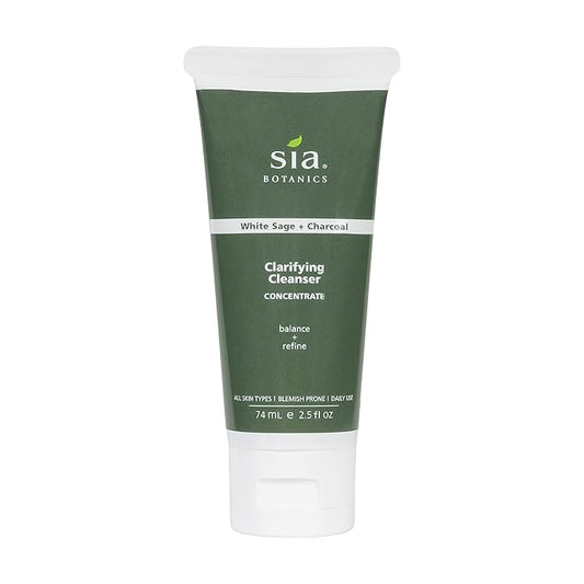 Sia Botanics Clarifying Facial Cleanser (74ml/2.5oz Eco Tube) | Face Wash w/White Sage, Activated Charcoal, Tea Tree | Natural, Clean, Botanical Skincare for Women