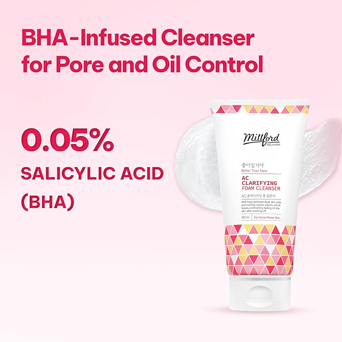 AC Clarifying Foam Cleanser 150ml/5.1 fl.Oz, Daily Facial Cleanser for Oily Skin, Unscented, Salicylic Cleanser, BHA, Korean Skincare