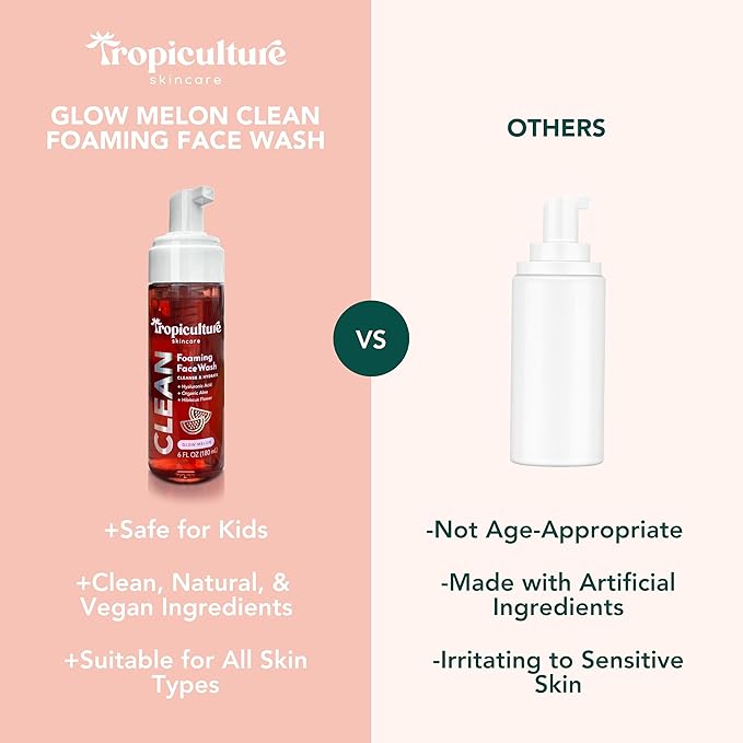 Tropiculture Clean Kids Face Wash | Gentle Facial Cleanser for Kids, Preteens, & Teens | Glow Melon Watermelon FaceWash | Natural, Non-Toxic Skin Care for Girls & Boys | Sensitive Skin Friendly