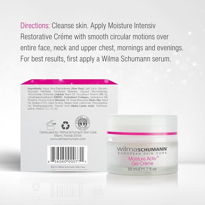 WILMA SCHUMANN Moisture Activ Gel Cream, Face Moisturizer, Face Cream with Hyaluronic Acid, 1.7 oz