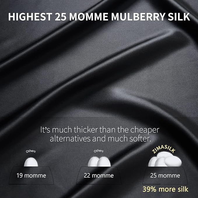 ZIMASILK 25 Momme 100% Pure Mulberry Silk Pillowcase for Hair and Skin Heath, Best Gift Choice, Highest Grade 6A Silk, 900 Thread Count, 1Pc (Standard 20''x26'', Black)