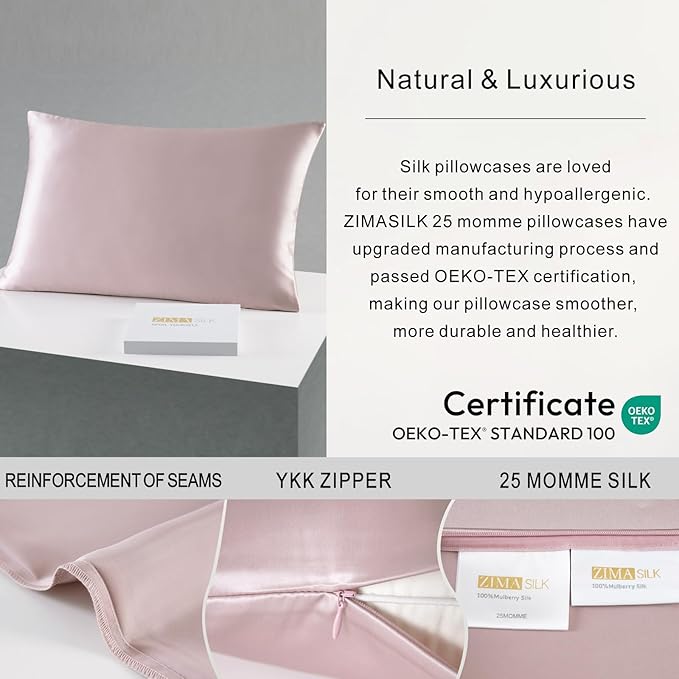 ZIMASILK 25 Momme 100% Pure Mulberry Silk Pillowcase for Hair and Skin Heath, Best Gift Choice, Highest Grade 6A Silk, 900 Thread Count, 1Pc (Queen 20''x30'', Light Plum)