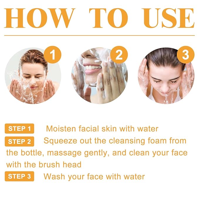2PCS Turmeric Face Wash with Brush, Turmeric Foaming Facial Cleanser for All Skin