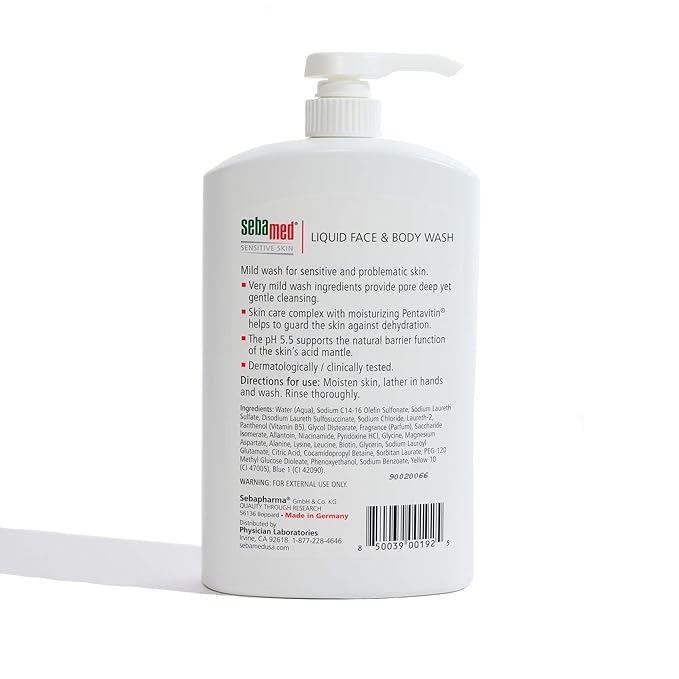 SEBAMED Paraben-Free Face and Body Wash With Pump for Sensitive and Delicate Skin pH 5.5 Ultra Mild Dermatologist Recommended Cleanser 33.8 Fluid Ounces (1 Liter) Pack of 3