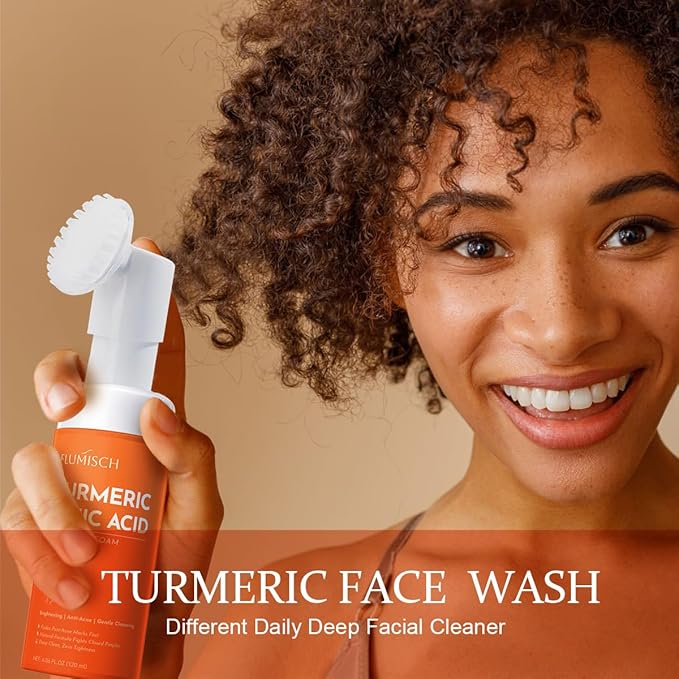 Turmeric Kojic Acid Foaming Facial Cleanser, Kojic Acid And Turmeric Exfoliating Face Wash With Brush