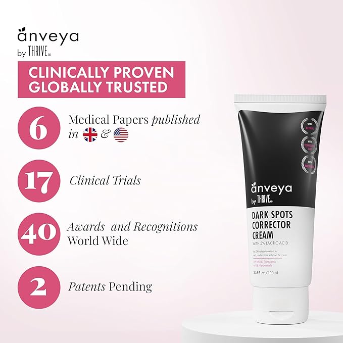 Anveya Dark Spots Corrector Cream | Prevent Aged Patches | With Retinol & Niacinamide for Dark Neck, Underarms, Inner Thighs, Knuckles, Elbows & Knees for Men & Women | 100ml