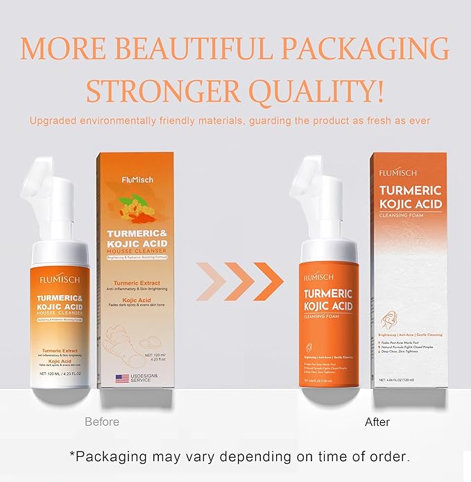 Turmeric Kojic Acid Foaming Facial Cleanser, Kojic Acid And Turmeric Exfoliating Face Wash With Brush