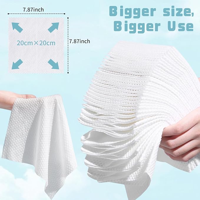 100 Count Disposable Face Towel, Biodegradable Facial Dry Wipes, Super Soft & Thick Face Cloth, Lint-Free Face Towelettes for Sensitive Skincare, Makeup Remover Dry Wipes, Facial Cleansing (2 Pack)