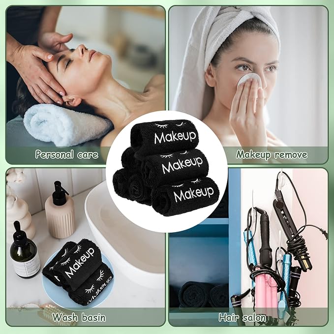 Shimeyao 13x13 Inch Makeup Washcloths Reusable Makeup Remover Cloths Facial Cleansing Towels Cotton Cosmetic Towel Water Absorbent Cloth Face Towels for Women Skin Care, Black(12 Pcs,Classic Style)