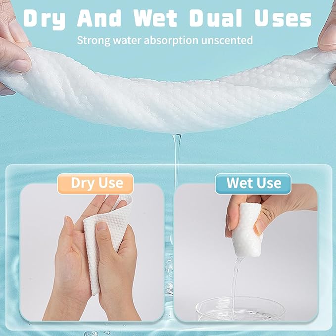 100 Count Disposable Face Towel, Biodegradable Facial Dry Wipes, Super Soft & Thick Face Cloth, Lint-Free Face Towelettes for Sensitive Skincare, Makeup Remover Dry Wipes, Facial Cleansing (2 Pack)