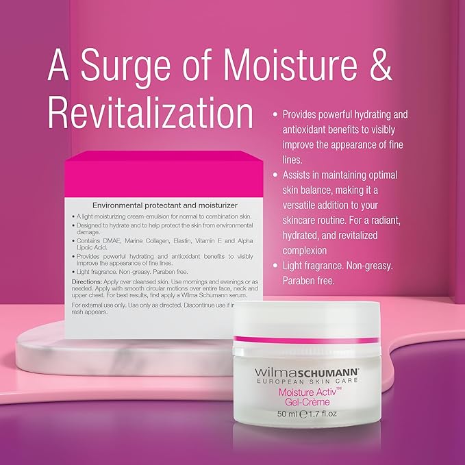 WILMA SCHUMANN Moisture Activ Gel Cream, Face Moisturizer, Face Cream with Hyaluronic Acid, 1.7 oz