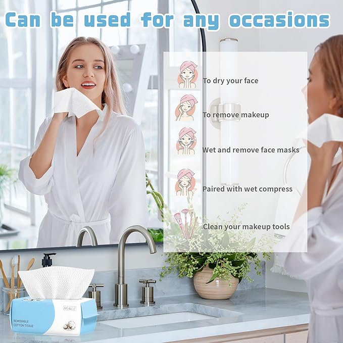 100 Count Disposable Face Towel, Biodegradable Facial Dry Wipes, Super Soft & Thick Face Cloth, Lint-Free Face Towelettes for Sensitive Skincare, Makeup Remover Dry Wipes, Facial Cleansing (2 Pack)