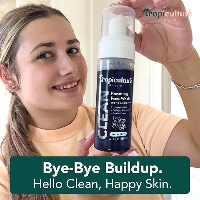 Tropiculture Clean Foaming Face Wash for Teens, Tweens & Kids | Gentle Face Cleanser for Girls | Bright Berry Hydrating Facial Cleanser | Natural, Non Toxic Skin care for Teens | Moisturizing