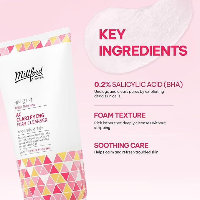 AC Clarifying Foam Cleanser 150ml/5.1 fl.Oz, Daily Facial Cleanser for Oily Skin, Unscented, Salicylic Cleanser, BHA, Korean Skincare
