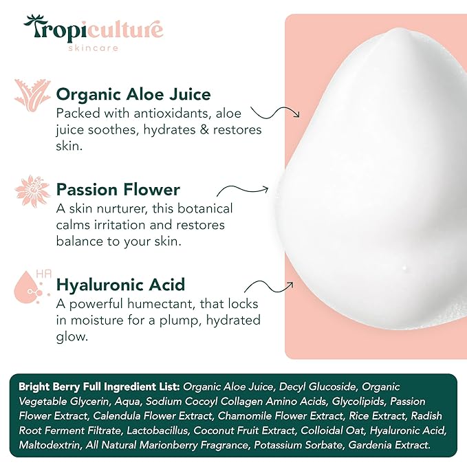 Tropiculture Clean Foaming Face Wash for Teens, Tweens & Kids | Gentle Face Cleanser for Girls | Bright Berry Hydrating Facial Cleanser | Natural, Non Toxic Skin care for Teens | Moisturizing