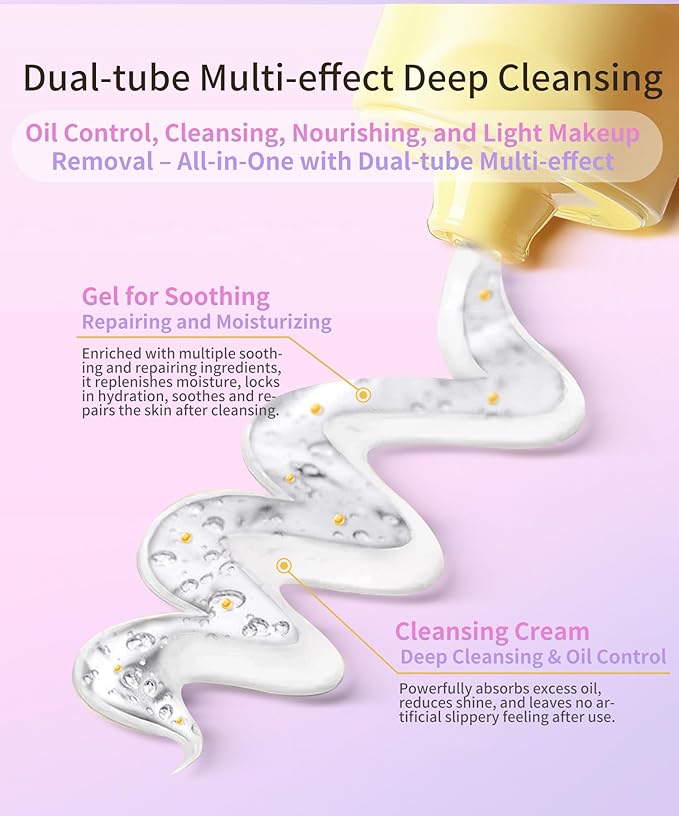 Vitamin C Double Tube Face Wash – 2025 New Aquafree Dual Cream Facial Cleanser with Amino Acid, Gentle Makeup Removal, 3.53oz